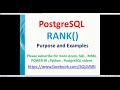 Postgresql Tutorials | Rank in postgresql | postgresql rank examples | row partition in postgres