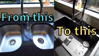 How to cut kitchen benchtop \u0026 upsize kitchen sink！厨房石面切割 \u0026 水盆升级 ！