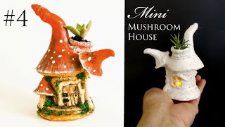 Miniature Mushroom Fairy House - Clay Tutorial with Mini Planter - DIY Idea - No.4