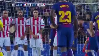 Lionel Messi  Free Kick Goal   FC Barcelona 3 -  0   Olympiakos