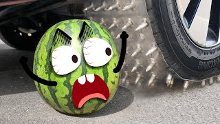 Crushing Crunchy & Soft Things by Car | Experiment: Car Nail vs Watermelon - Woa Doodland