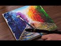 how to draw a couple walking in the rain｜colorful landscape acrylic painting 1392