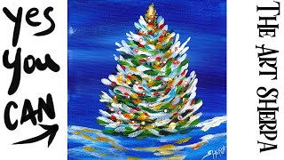 Retro Abstract Lighted Christmas Tree Beginners Learn to paint Acrylic Tutorial Step by Step