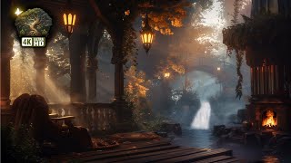 🍁 Cozy Autumn Terrace Ambience • Fireplace \u0026 Peaceful Nature Sounds 4K