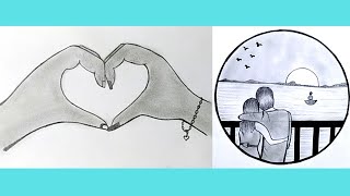 Lovers hand drawing, art by pencil sketch - Couple drawing, romantic moment, nature art circle |#art