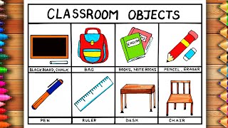 Easy Classroom Objects Drawing | Objects in the Classroom Drawing | School Supplies Drawing