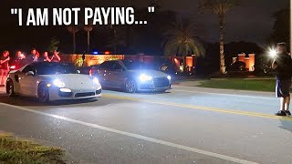 REFUSES TO PAY UP AFTER THE RACE! COPS CHASING!  *AUDI vs. PORSCHE*