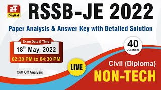RSMSSB - JEN 2022 Solution & Answer Key | CIVIL (Diploma) NON-TECH | 18 May 2022 | Expected CUT OFF