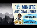 10 Minute Art Challenge - Greyscale Mountains in Watercolor | Riekreate