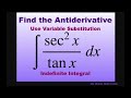 Find the Antiderivative of integral (sec^2 x)/(tan x) dx using variable substitution. Integrate