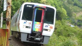 JR四国 警笛2回あり 2000系(ｱﾝﾊﾟﾝﾏﾝ列車) 特急 宇和海11号 双岩駅付近通過[汽笛吹鳴標識]