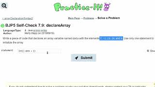 Java Practice It | Self-Check 7.9: declareArray | arrays, syntax, array basics