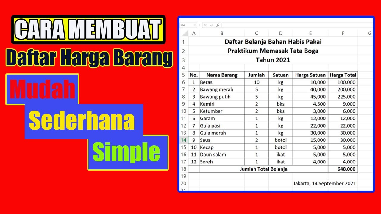 Cara Buat Daftar Harga Barang Di Excel Kumpulan Tips - Riset