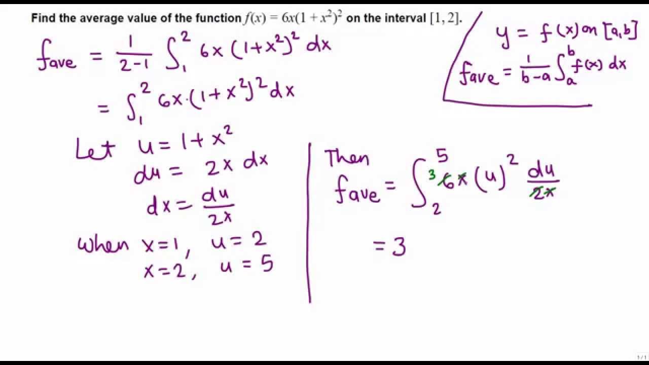 Average Value Of A Function On Given Interval: An Example - YouTube