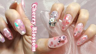 영롱하게 빛나는 오로라 핑크빔 벚꽃 네일🌸 | 봄네일 | 얼음네일 | 셀프네일 | nailart | selfnail