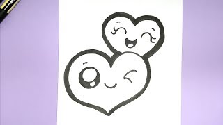How to Draw Two CUTE Hearts for VALENTINES - SUPER EASY