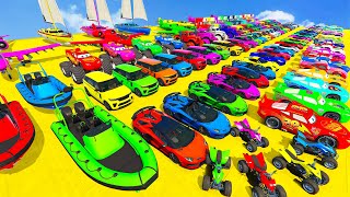 GTA V Mods Stunt Car Racing Challenge By SPIDER-MAN With Amazing Super Cars Motocycle Plane And Boat