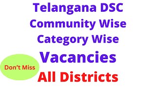 Telangana DSC 2024 Category wise Community wise vacancies All Districts || Don't Miss