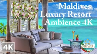 Joali Maldives - Water Villa ASMR - Beach Resort Ambience 4K - Ocean Wave Sounds～Birds Singing～Drone