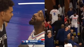 Andre Drummond ejected for pushing Wemby but then gets unejected and brought back 😂