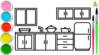 Drawing Kitchen in Easy Steps | Let's Learn to Draw Kitchen | Art Video for Beginners |