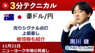 豪ドル/円見通し 「売りシグナル点灯 、上値重し」見通しズバリ！3分テクニカル分析 ニューヨーク市場の見通し　2023年11月21日