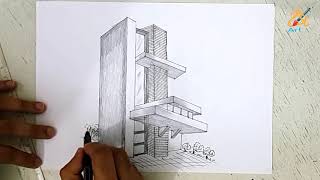 Architectural Drawing | How to Draw a 3D Multi Storage Building as Freehand !!