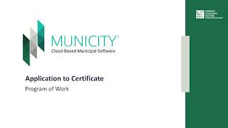 Municity Application to Certificate Program of Work