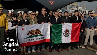 Gov. Gavin Newsom greets Mexican firefighters, pushes back on Trump's response to L.A. fires