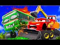 Big & Small:McQueen SuperHERO bulldozer and Mater VS ZOMBIE BUS Slime apocalypse cars BeamNG.drive