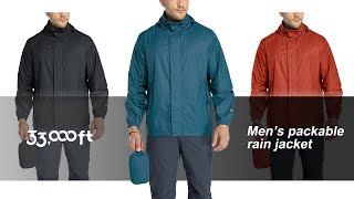 33,000ft Packable Rain Jacket Men's Lightweight Waterproof Rain Shell Jacket Raincoat with Hood