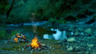 Healing bonfires along the creek at night 夜の小川沿いの焚火の癒し