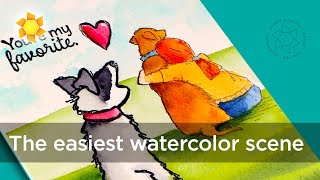 The easiest of watercolor scenes: Pet card