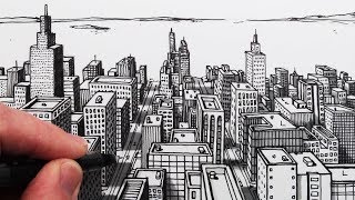 How to Draw a City in 1-Point Perspective:  Easy