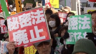 「憲法違反だ！」官邸前抗議〜秘密保護法施行へ