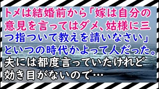 【スカッとする話】トメは結婚前から「嫁は自分の意見を言ってはダメ、姑様に三つ指ついて教えを請いなさい」といつの時代かよって人だった。夫には都度言っていたけれど効き目がないので…【スカッとじゃぱん】