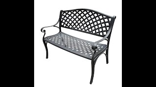 Lifespace Cast Aluminium Patio Garden Bench with Armrests (Black)