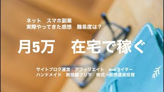 【お金】月5万円在宅で稼ぐ　実際やってみた感想や気になる難しさをご紹介します【ネット副業　webライティング　サイト運営アフィリエイト　断捨離フリマ　メルカリ　ハンドメイド　仮想通貨　株式投資】