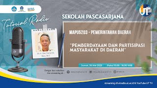 Pemberdayaan dan Partisipasi Masyarakat di Daerah ~ MAPU5203 Pemerintahan Daerah