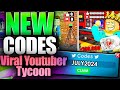 Viral Youtuber Tycoon CODES - ROBLOX JULY 2024