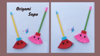 MEMBUAT SAPU DARI KERTAS ORIGAMI | ORIGAMI SAPU | ALAT KEBERSIHAN DARI SAPU | SAPU KERTAS