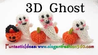 Rainbow Loom 3D Ghost/Casper Charm - Halloween-How to loom bands tutorial