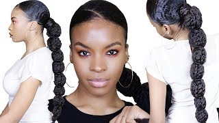 RUBBERBAND BUBBLE PONYTAIL USING MARLEY BRAIDING HAIR | NATURAL HAIR QUICK STYLES