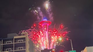 西雅图太空针塔烟花表演 无人机灯光秀精彩连连 2025新年快乐！