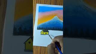 Easy Mountain Oil Pastel Drawing #shorts