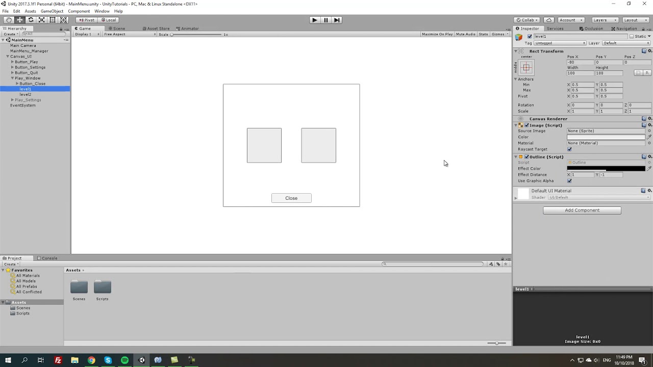 Main Menu Script - Pop Up Windows | Unity Tutorial (Unity3d/C#) - YouTube