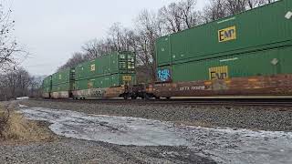 Westbound intermodal and eastbound Pennsylvanian meet at Lewistown, PA (12/27/2024)