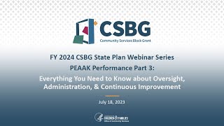 FY 2024 State Plan Webinar Series/PEAAK Performance Oversight, Administration, and Improvement