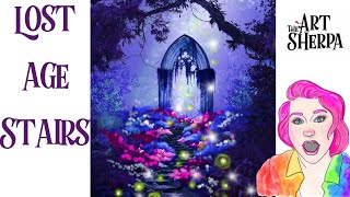 How to paint a Fantasy  Night Garden with stone Arch live Acrylic tutorial  | TheArtSherpa