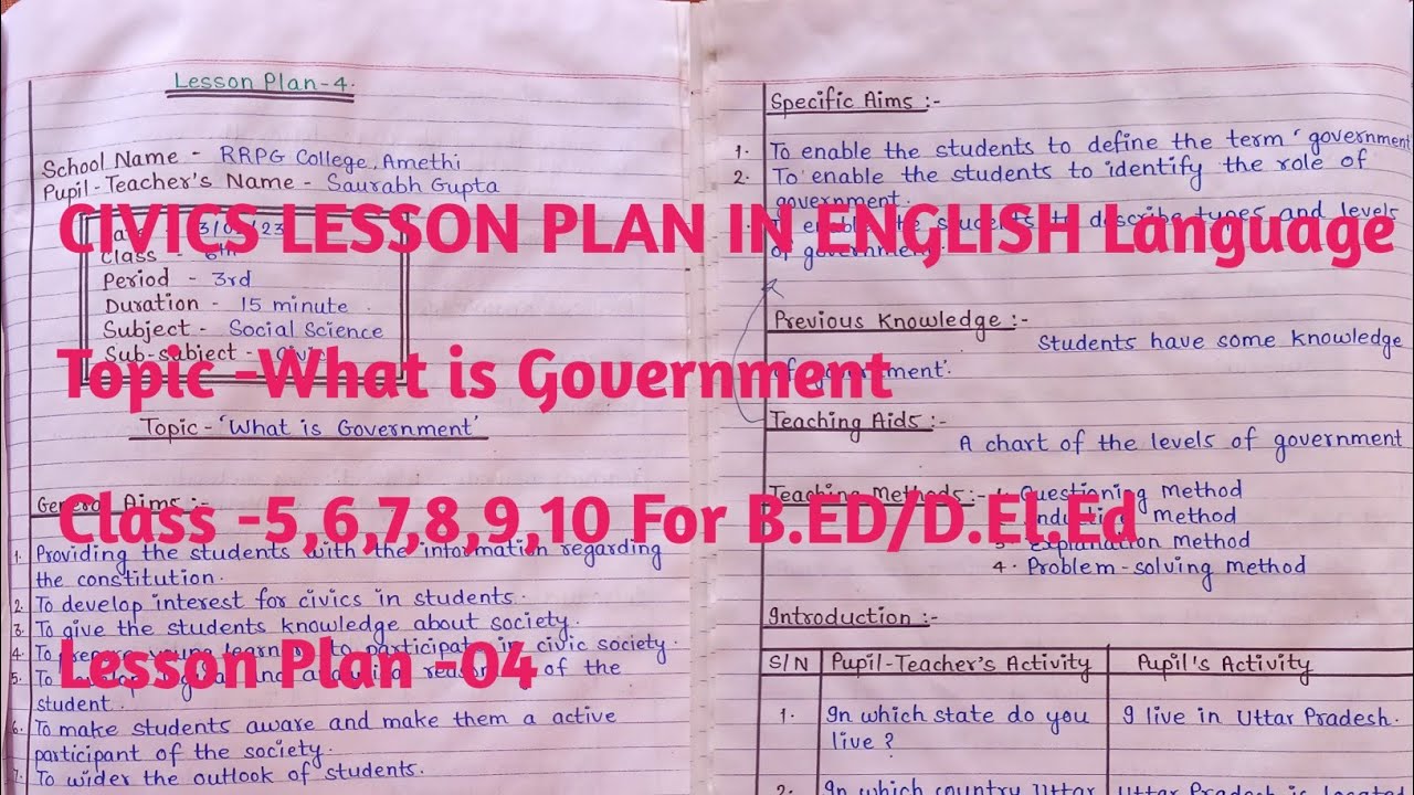 Civics Lesson Plan Class 4,5,6,7,8,9,10 | Laghu Path Yojna | Civics ...